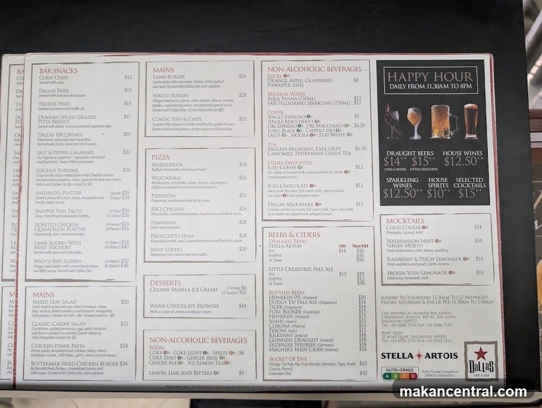 Dallas Cafe & Bar Menu