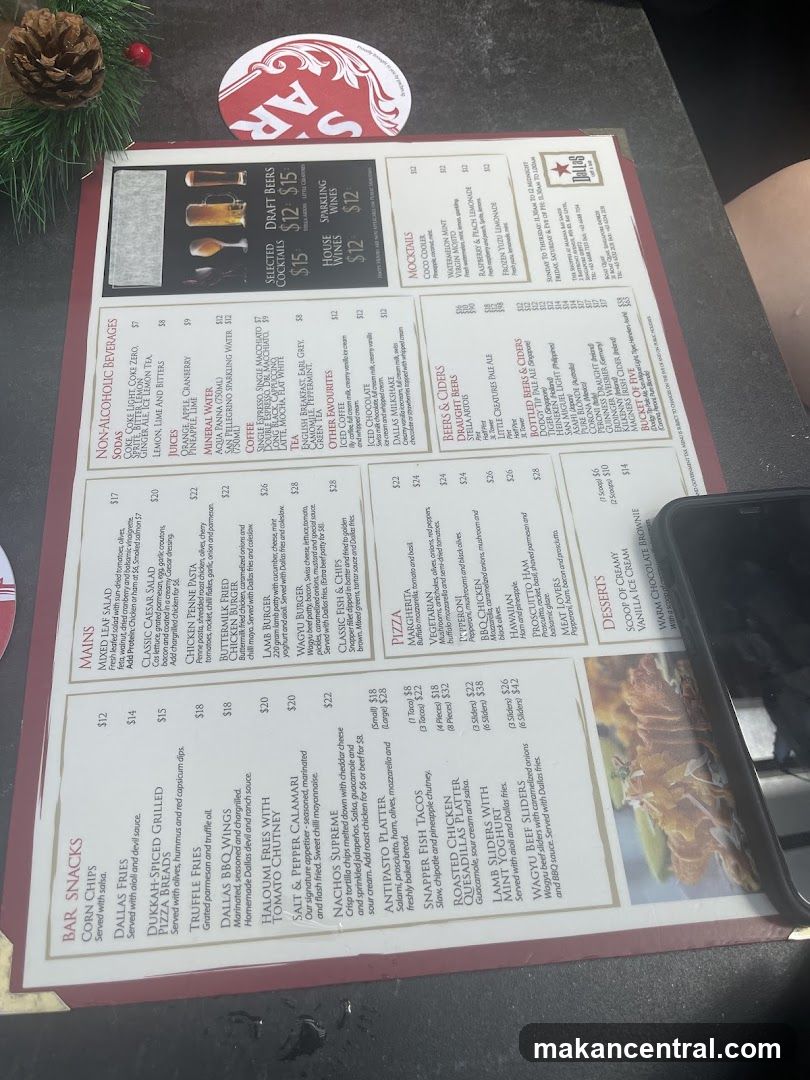 Dallas Bar Menu