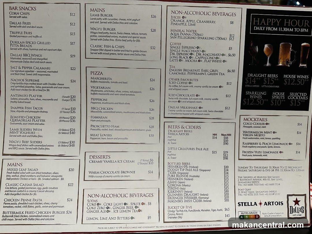 Dallas Cafe & Bar Menu