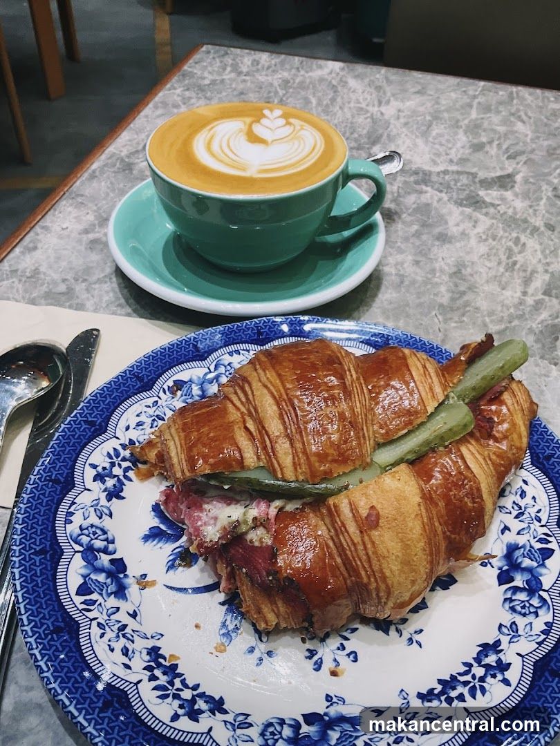 Croissant Sandwich and Latte