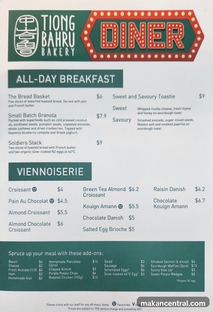 Tiong Bahru Bakery Diner Menu