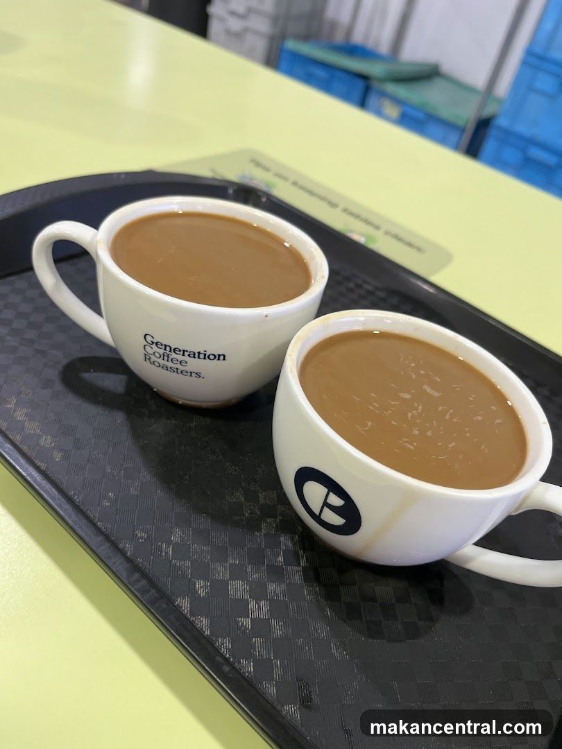 Two cups of coffee on a tray