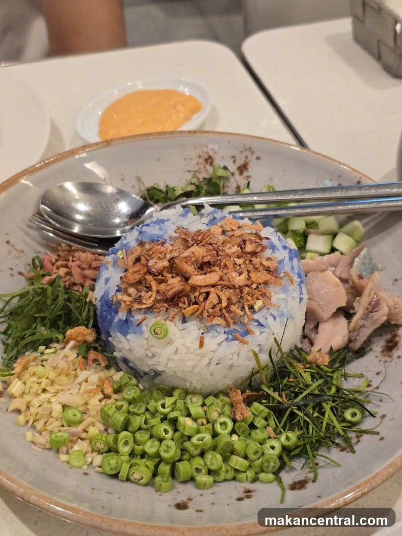 Blue Rice Dish with Toppings