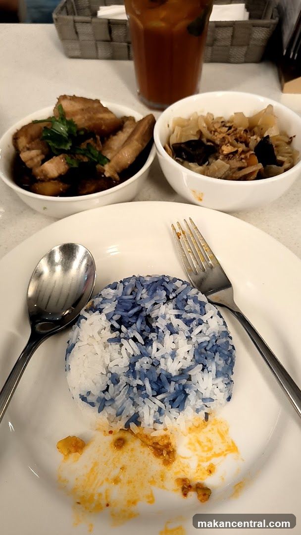 Blue and White Rice with Braised Pork and Pickled Vegetables