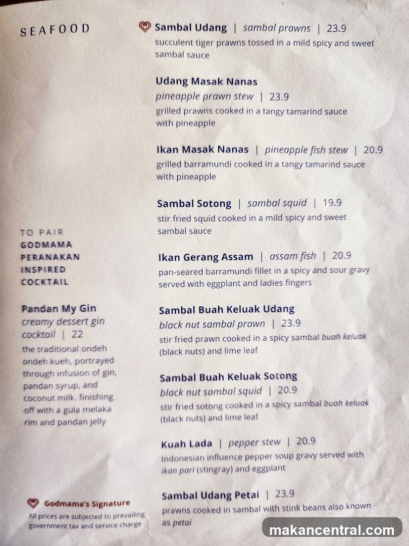 Seafood Menu