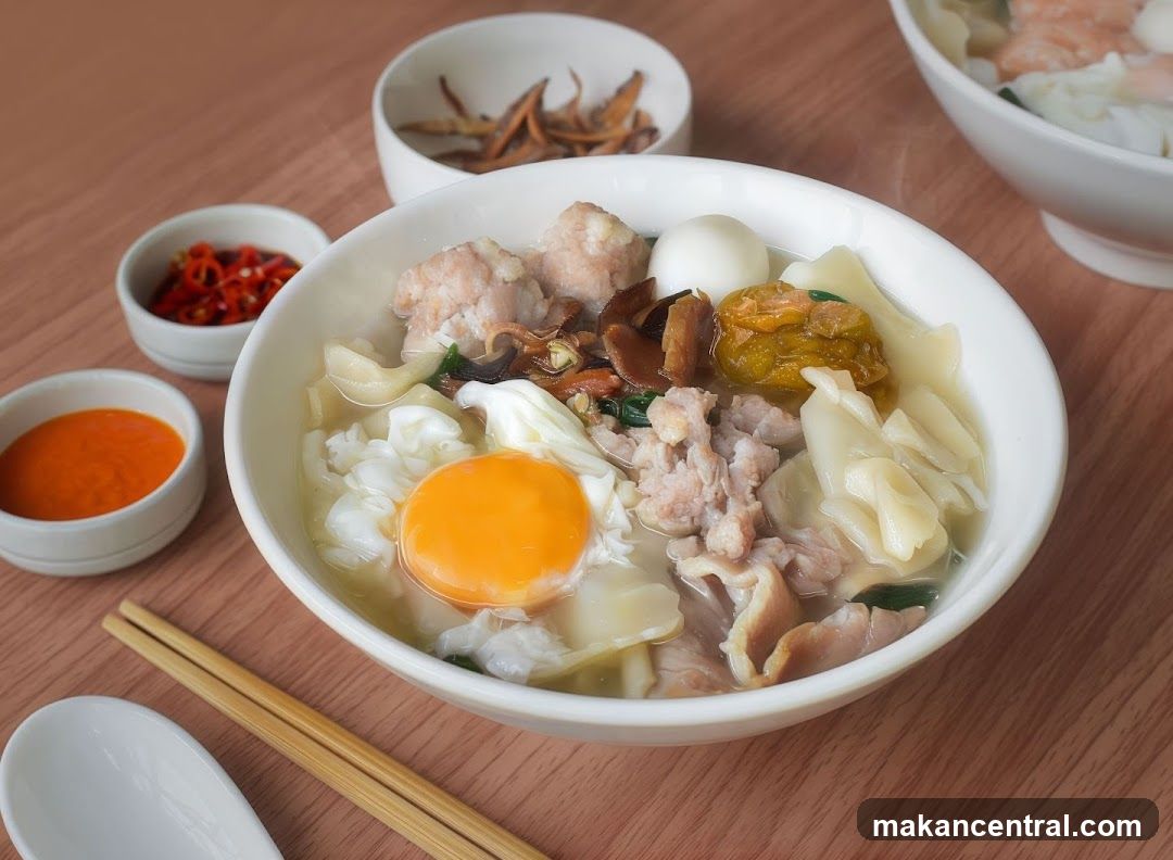 Noodle Soup with Egg and Meatballs