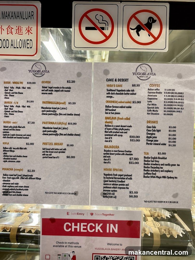 YUGOSLAVIA BAKERY & CAFE Menu