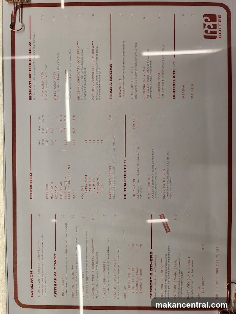 PEP COFFEE Menu