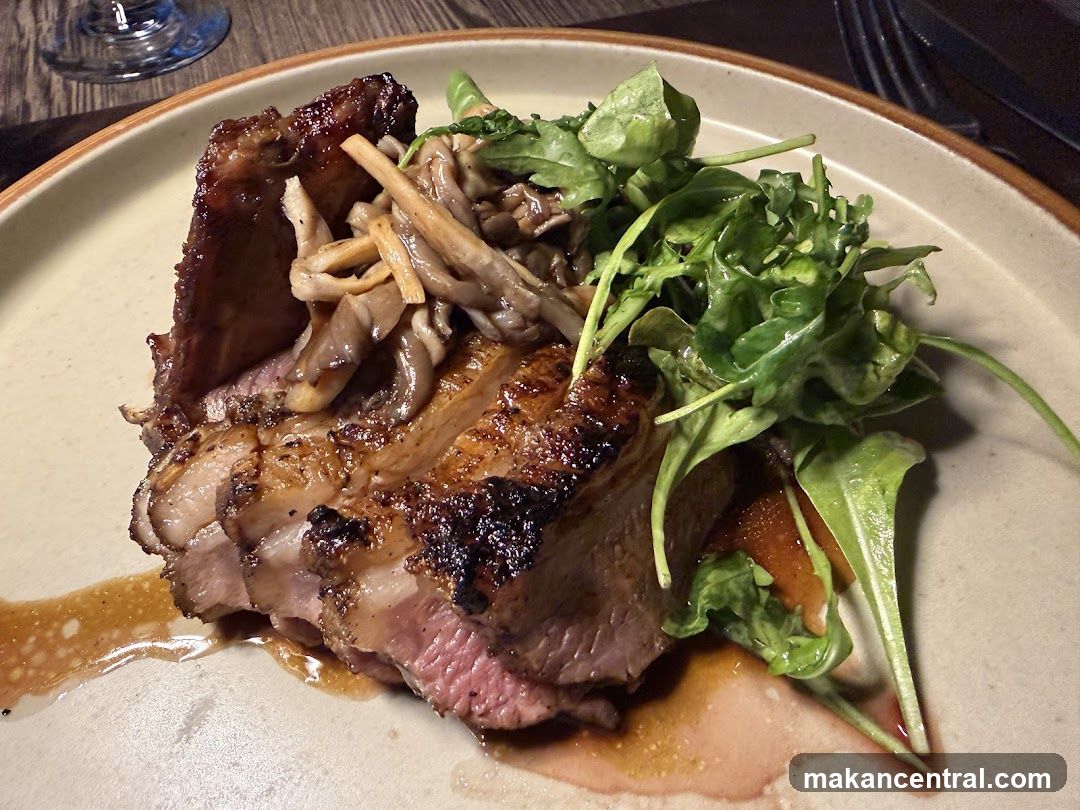 Seared Meat Dish with Mushrooms and Greens