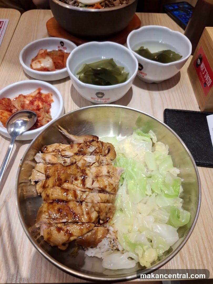 Korean Meal with Chicken and Kimchi