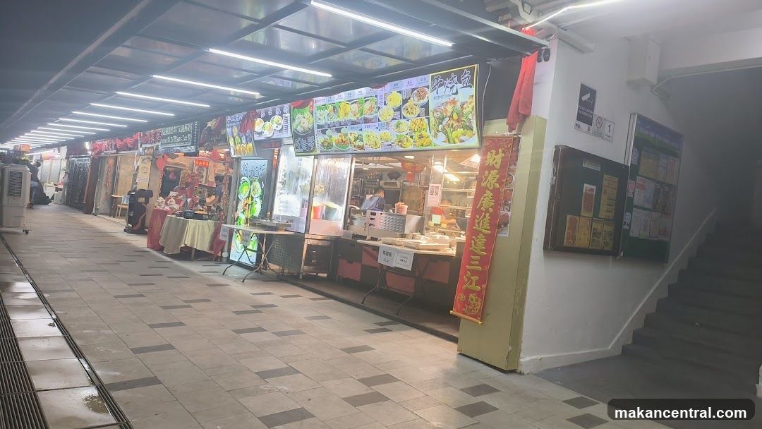 Food stalls in a covered walkway