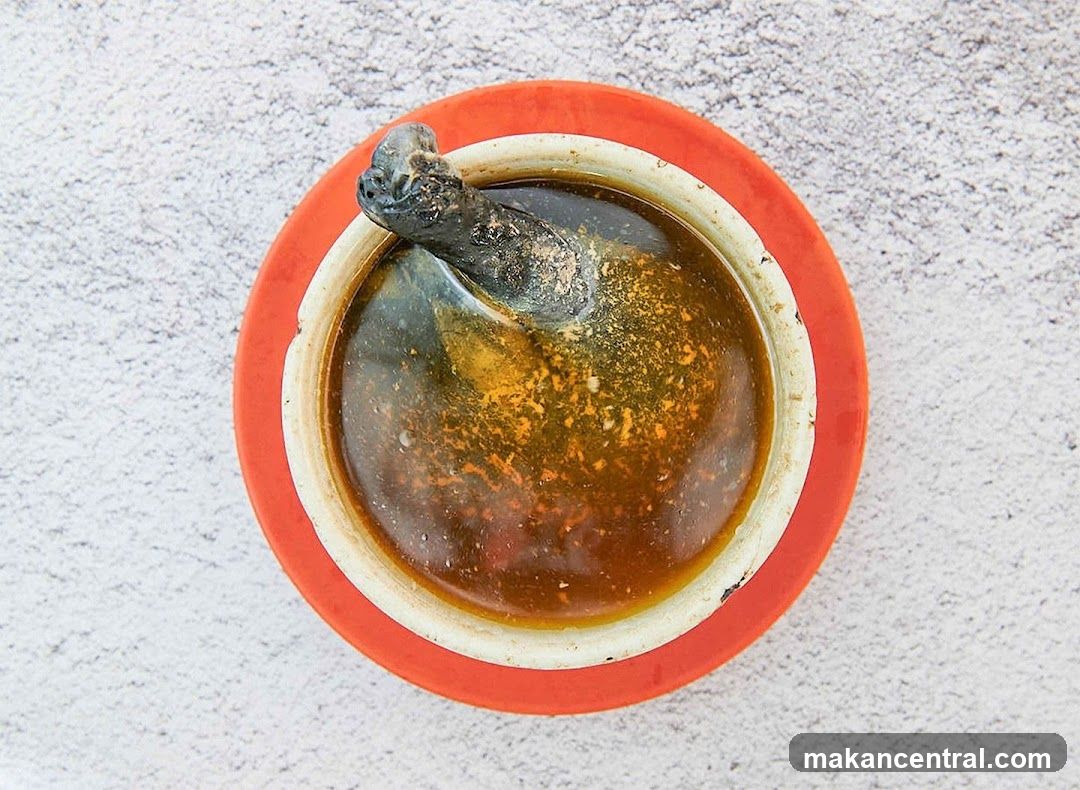 Bowl of soup with a piece of meat