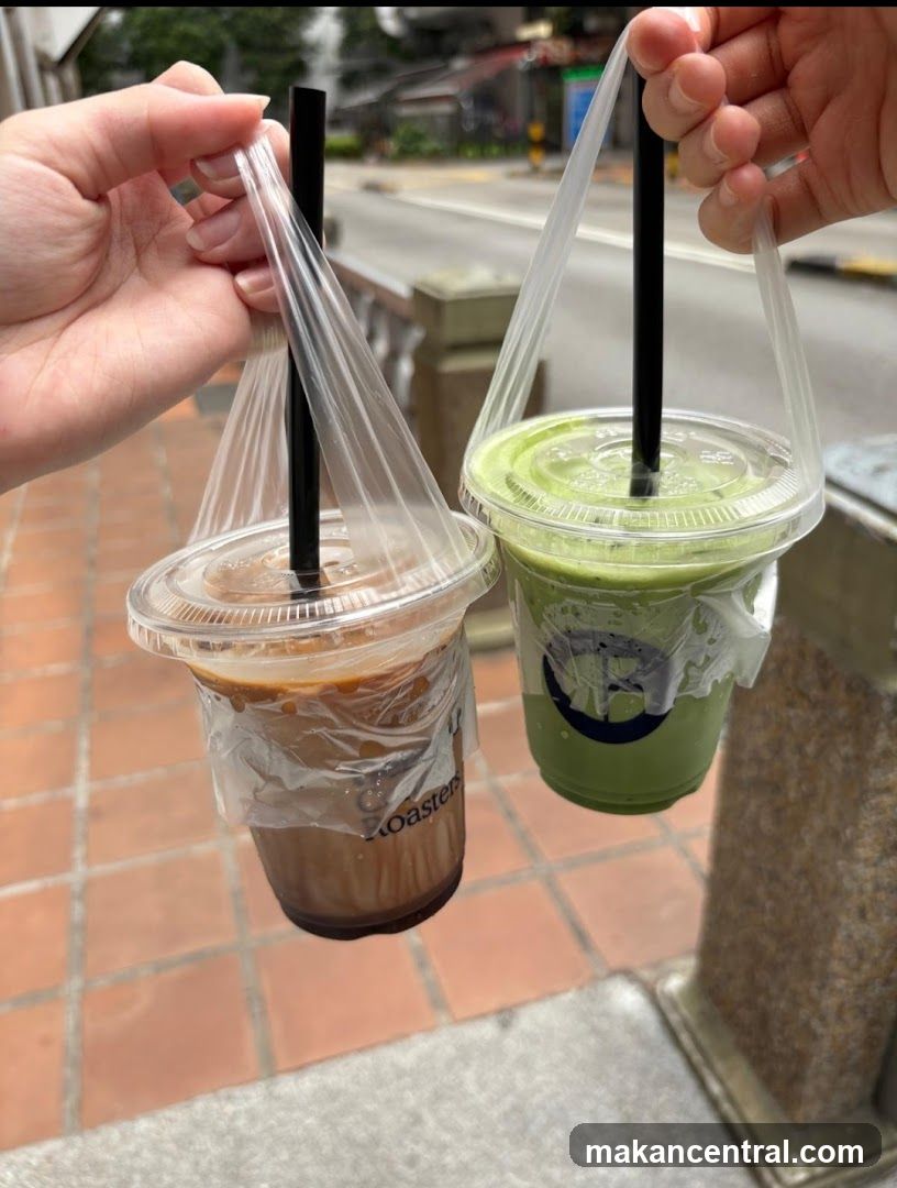Two drinks in plastic bags