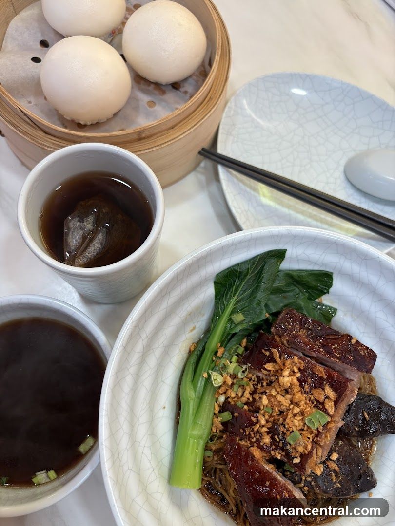 Roast Meat Noodles with Steamed Buns and Tea