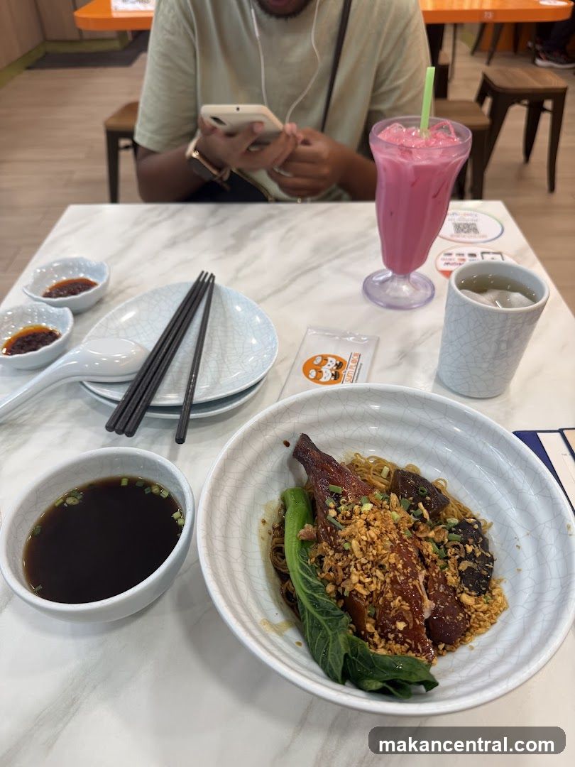 Duck Noodles with Pink Drink