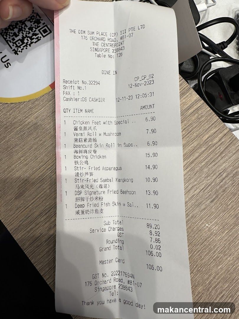 The Dim Sum Place Receipt