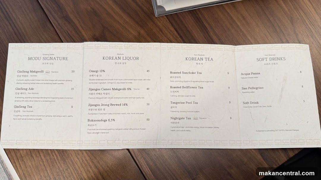 MODU SIGNATURE KOREAN LIQUOR KOREAN TEA SOFT DRINKS