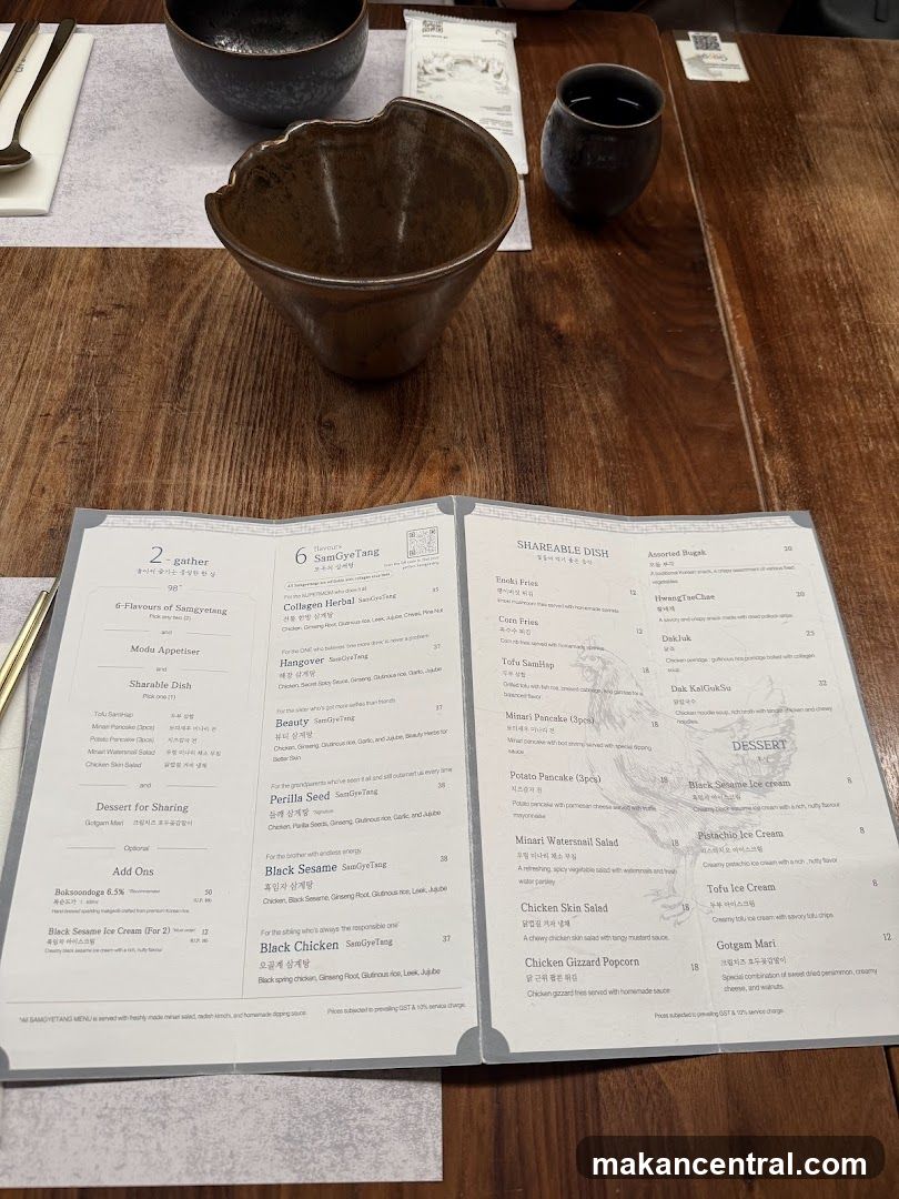 Samgyetang Menu