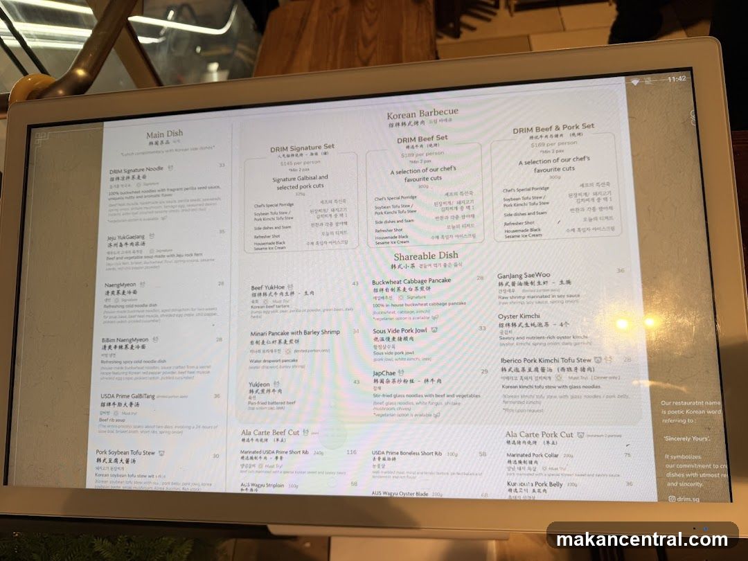 DRIM Restaurant Menu