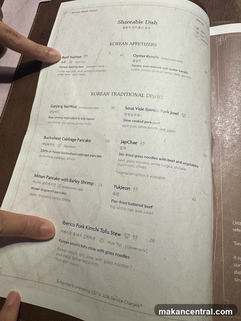 Korean Steak House Menu