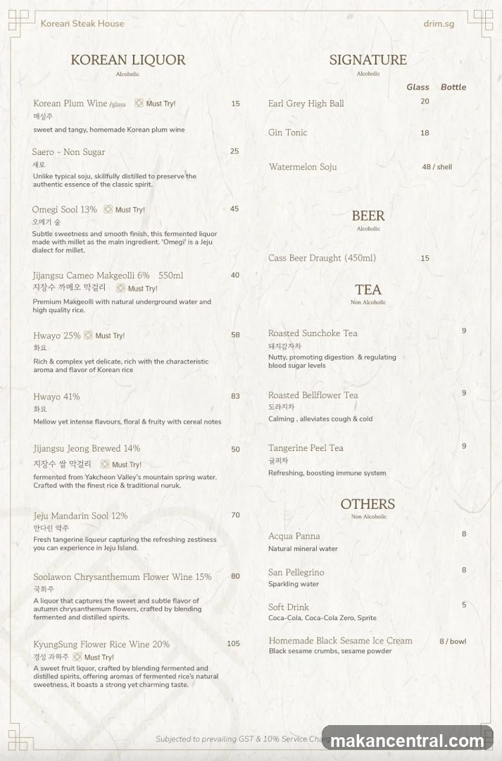 Korean Steak House Menu