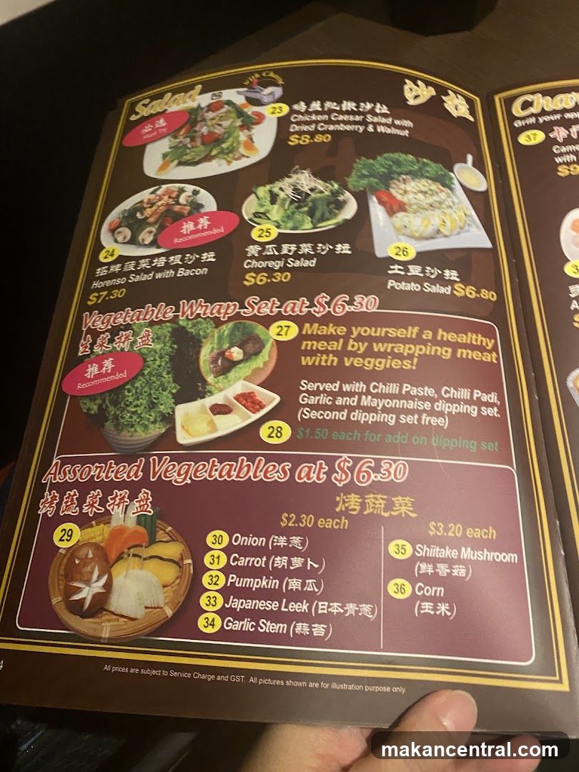 Salad and Assorted Vegetables Menu