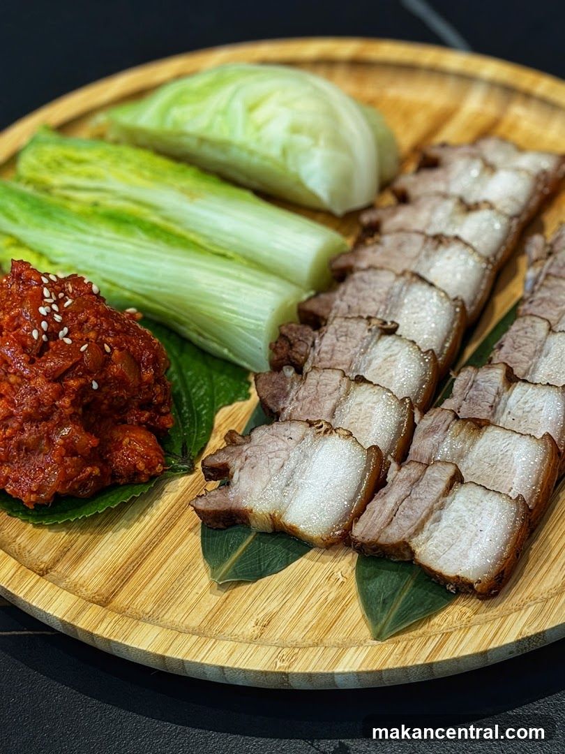 Sliced Pork Belly with Kimchi and Lettuce