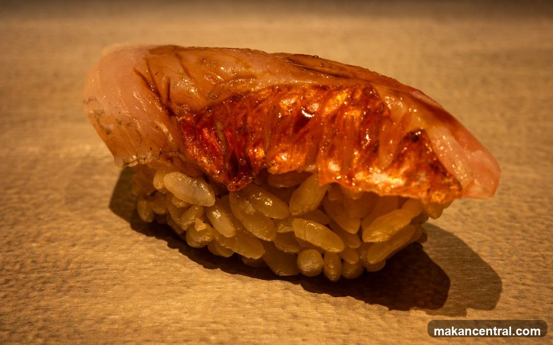 Close-up of a piece of sushi
