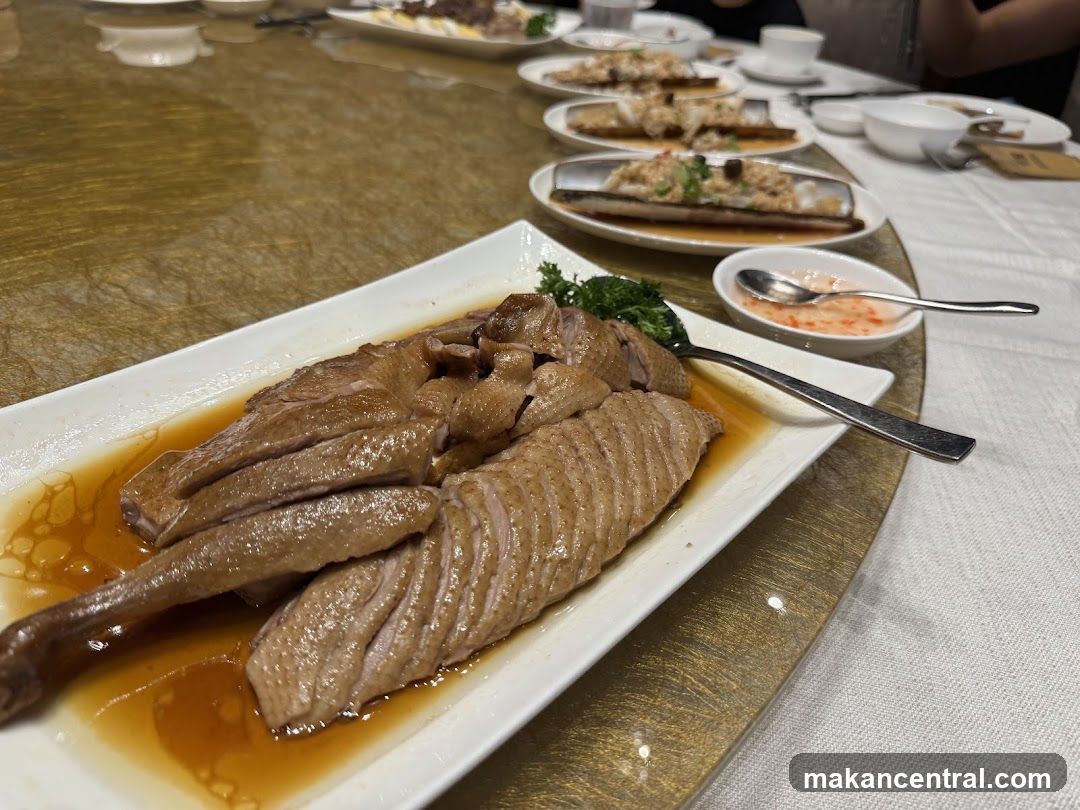 Slices of roasted duck on a platter