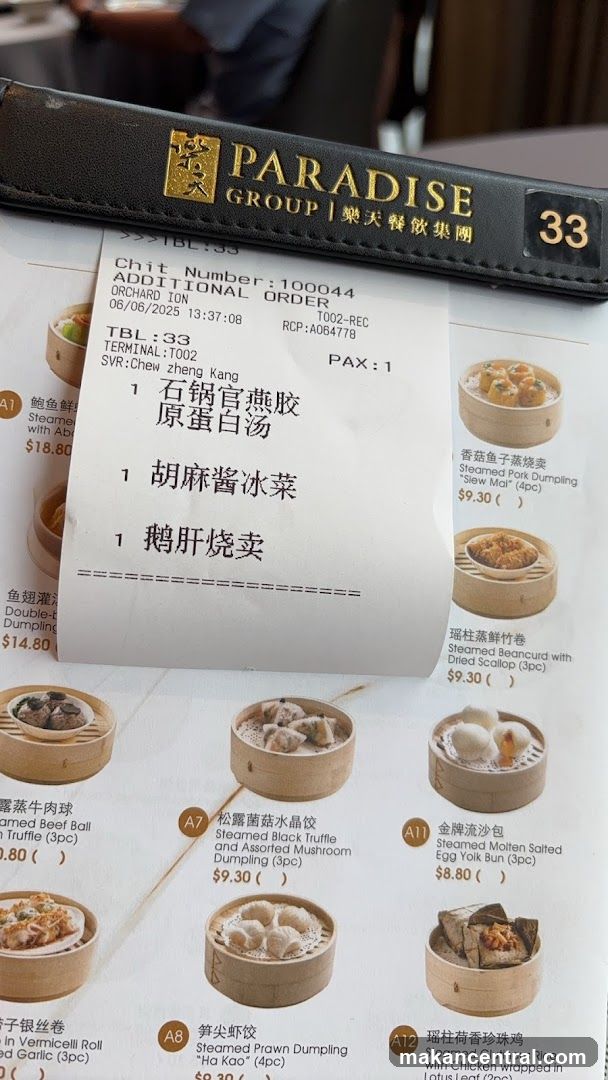 Restaurant Receipt and Menu