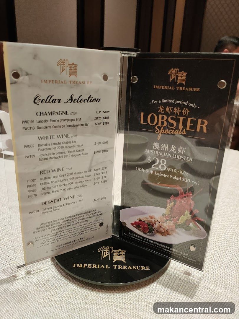 Imperial Treasure Cellar Selection and Lobster Specials