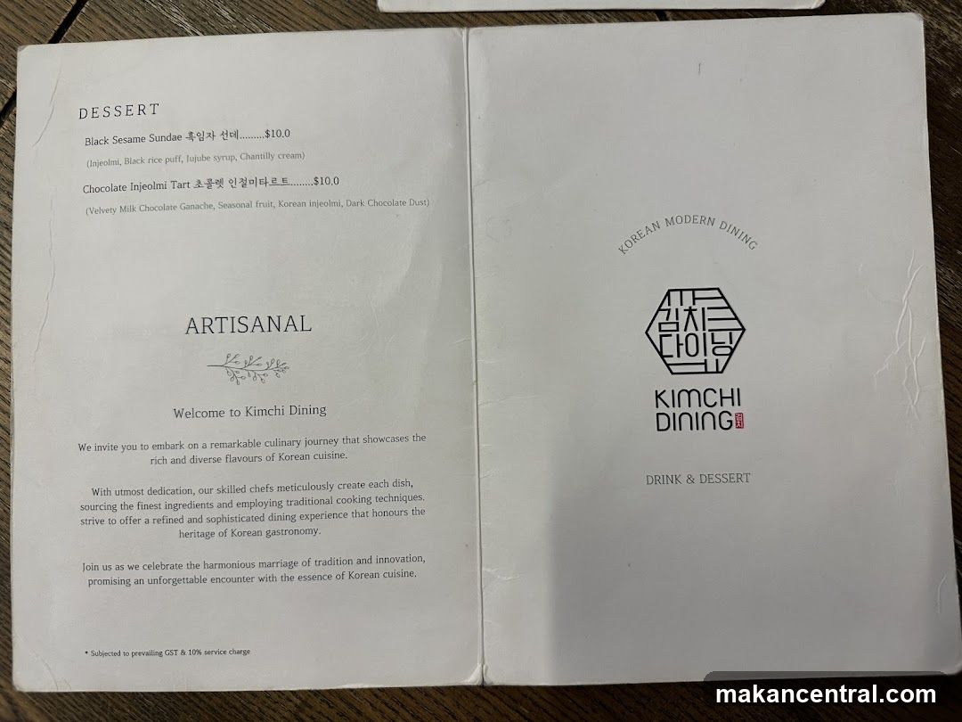 Kimchi Dining Menu