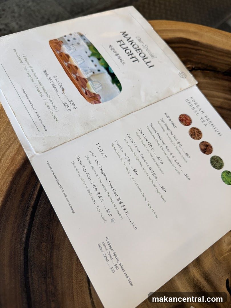 Makgeolli Flight & Korean Premium Herbal Tea Menu