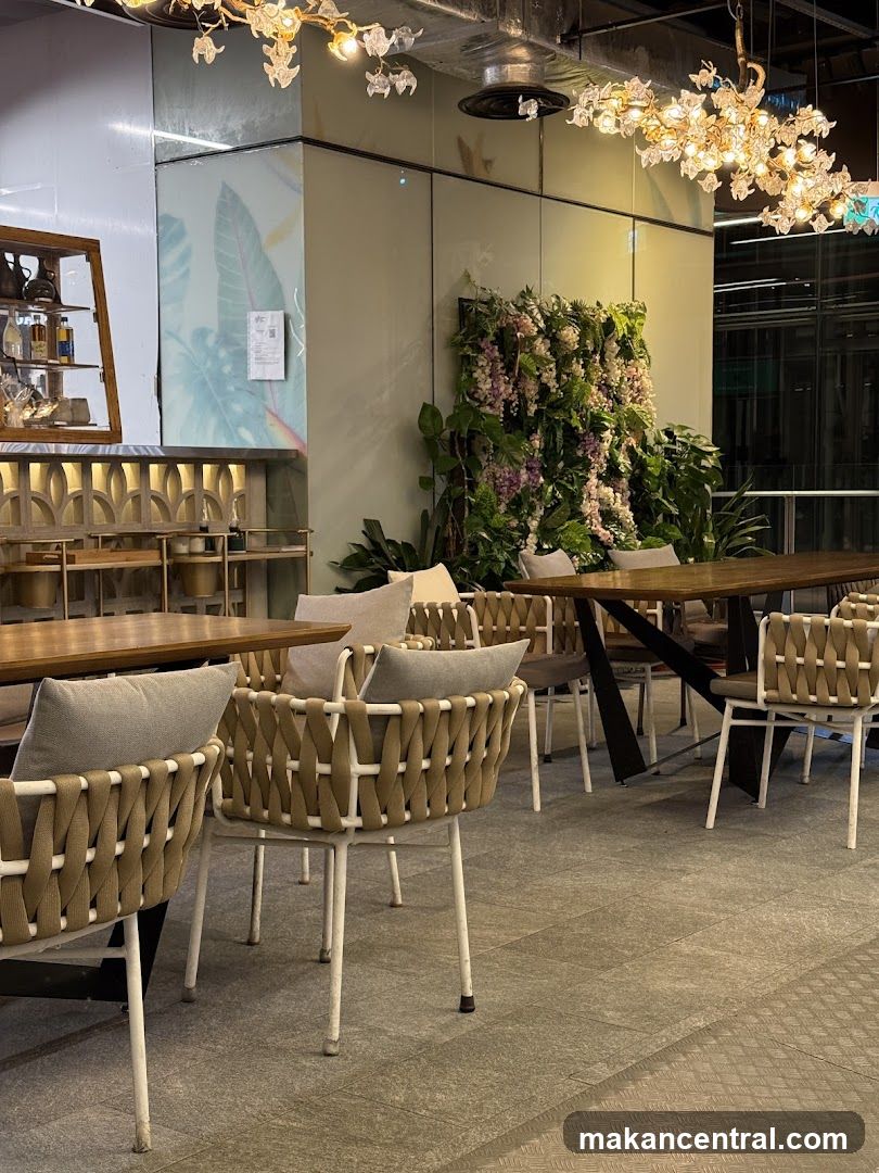Restaurant Interior with Floral Wall