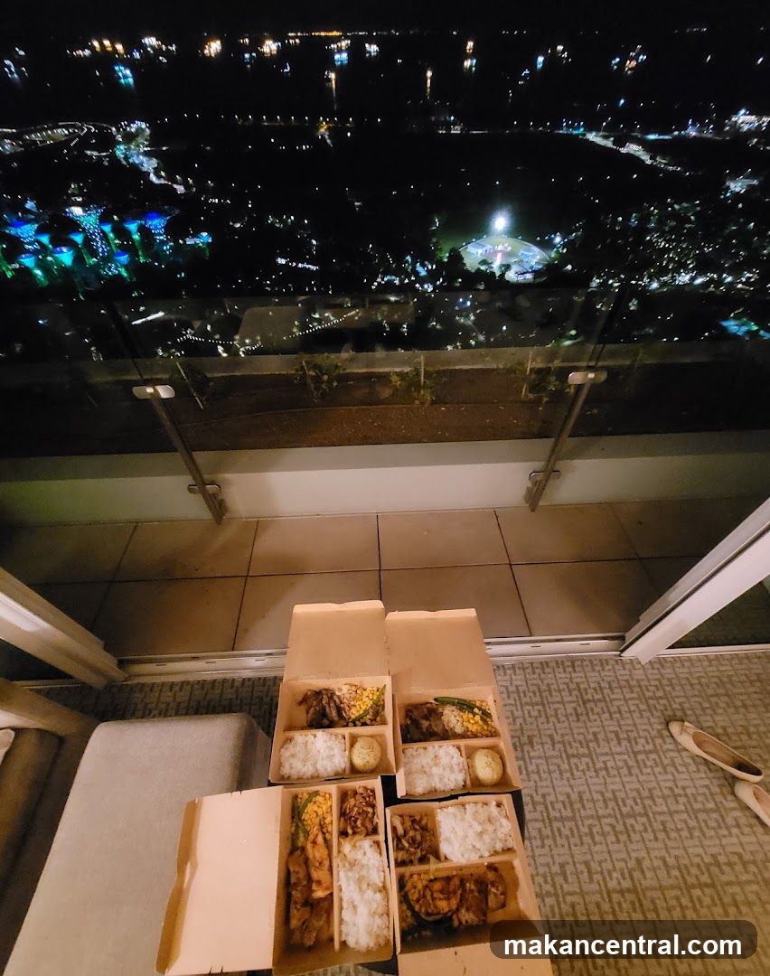 Takeout meals with a city view