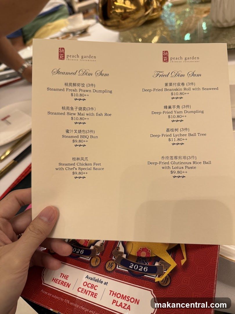 Peach Garden Chinese Restaurant Dim Sum Menu