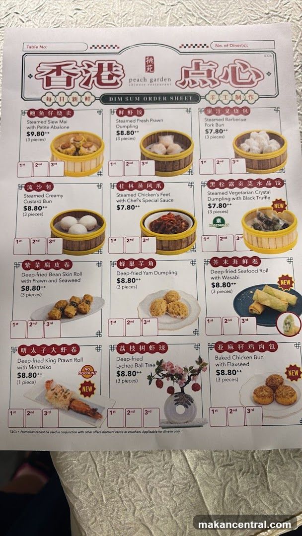 Peach Garden Dim Sum Order Sheet