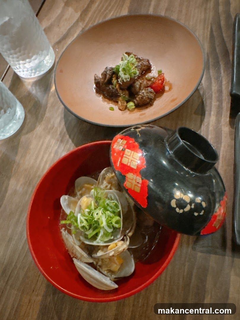 Dishes of food on a wooden table