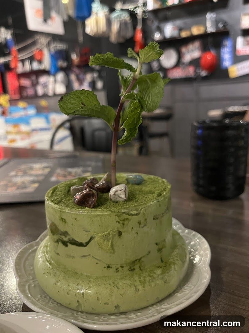 Matcha Cake with Mint Garnish