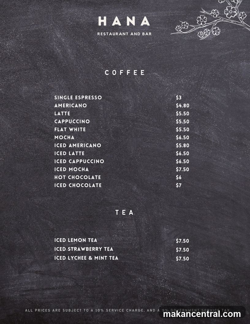 HANA RESTAURANT AND BAR Menu