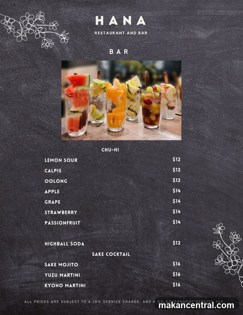 HANA RESTAURANT AND BAR - BAR MENU