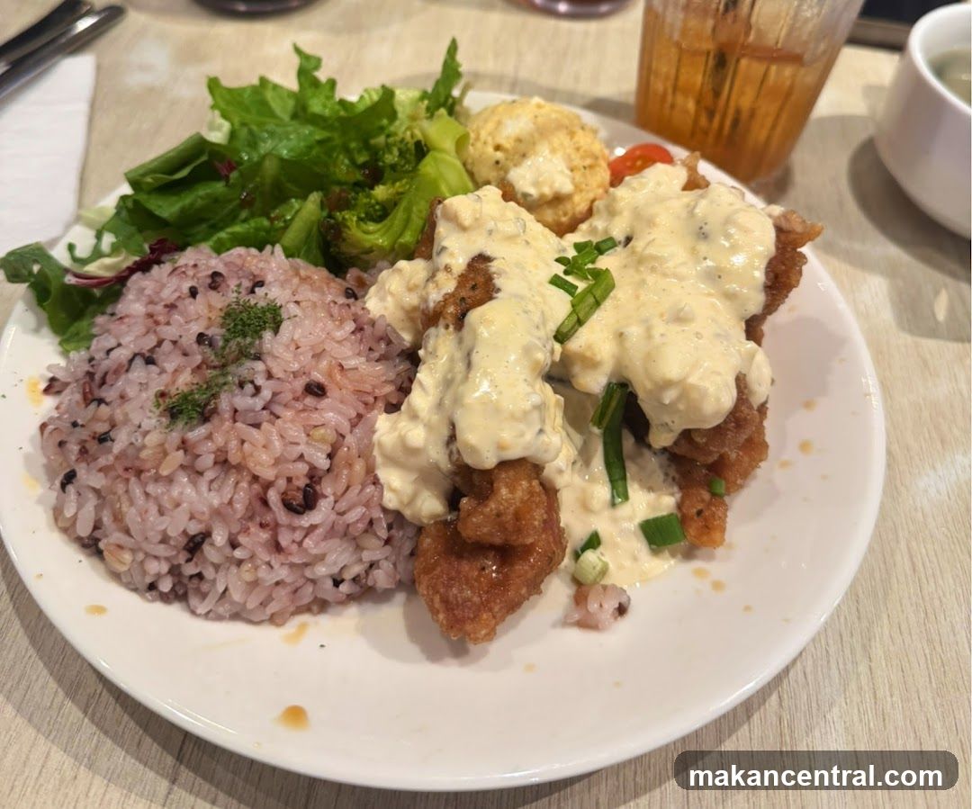 Fried Chicken with Rice and Salad