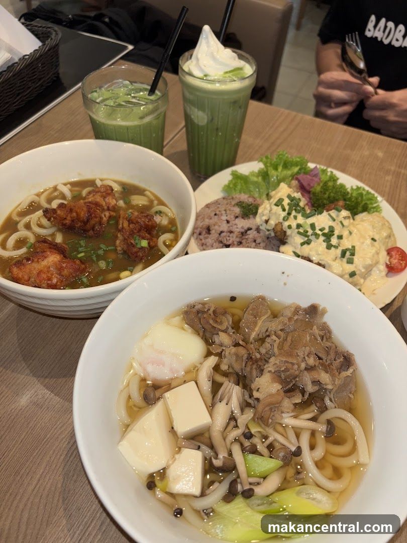 Udon and Curry Dishes with Drinks