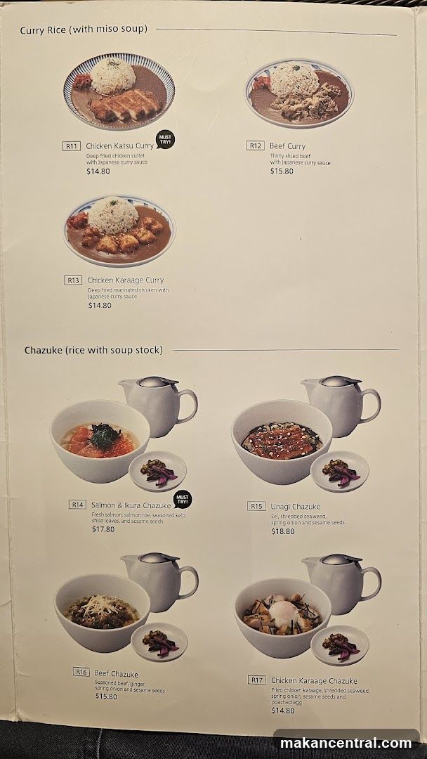 Curry Rice and Chazuke Menu