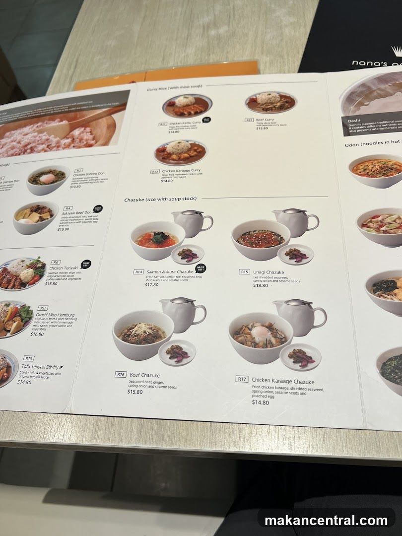 Curry Rice and Chazuke Menu
