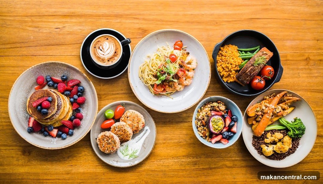 Assortment of Dishes on a Wooden Table