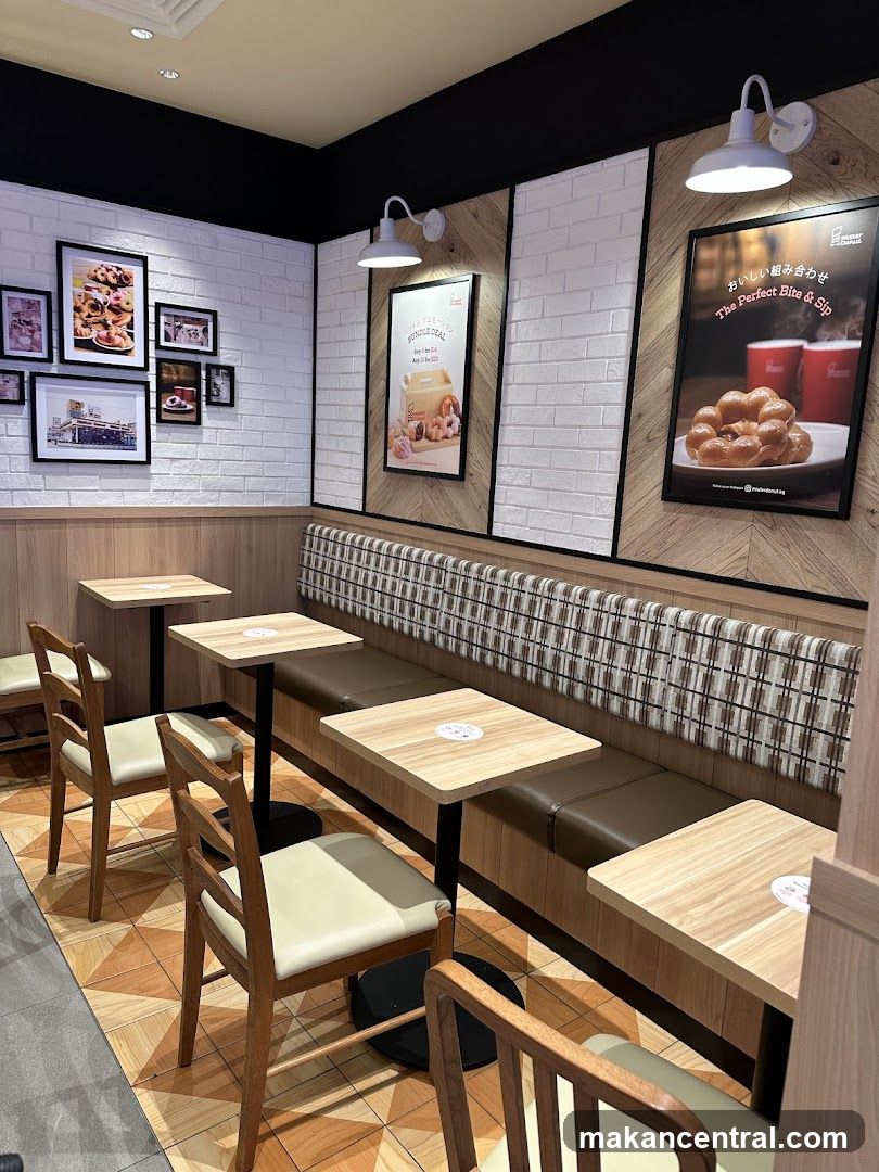 Donut shop interior with seating