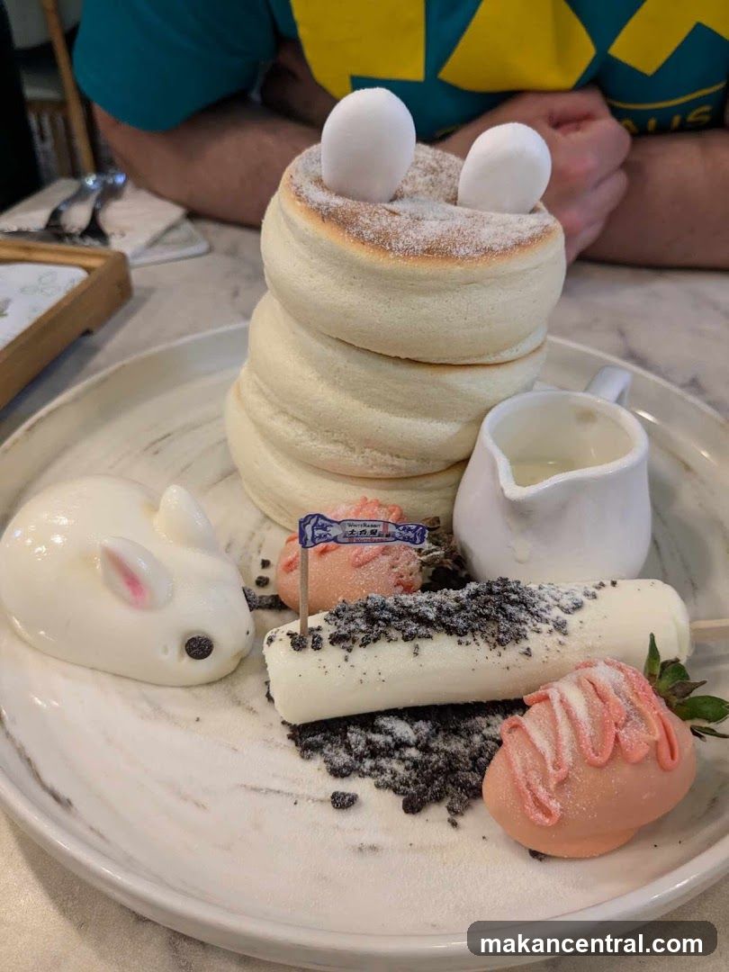 Fluffy Pancakes with Bunny and Strawberry Decorations