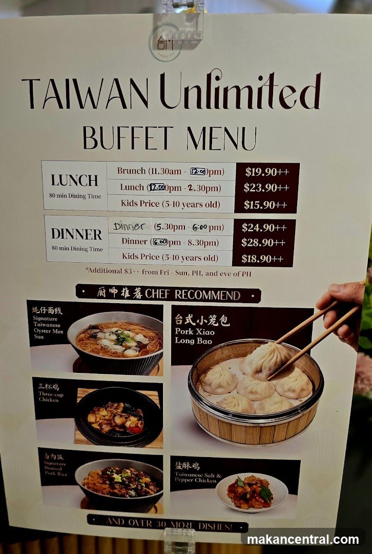 TAIWAN Unlimited BUFFET MENU
