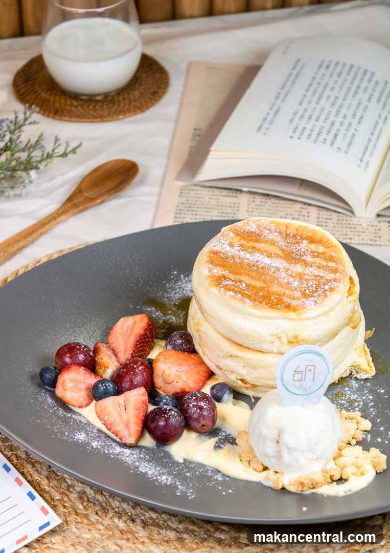 Fluffy Pancakes with Berries and Ice Cream